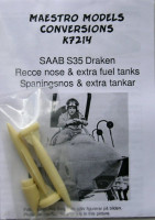 Maestro Models MMMK7214 Saab S-35E 'Draken' recce nose and two fuel tanks with pylon 1/72