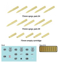 Mk1 Design MM-35018 KW.K.40 7.5Cm Shell Set 15 X Turned Metal Parts and Small Photo Etched Part 1 X Water Slide Decal for Pz.Kpfw.IV Ausf.H etc 1/35